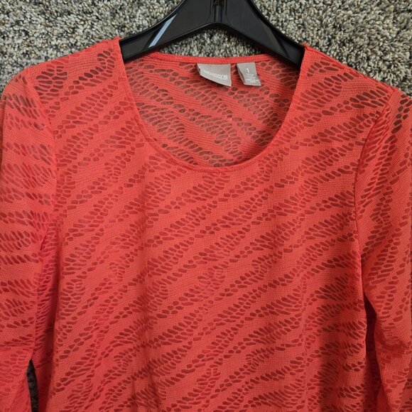 Chicos Top Womens 1 US Medium Orange Open Knit Scoop Neck 3/4 Sleeve Casual - Picture 4 of 7